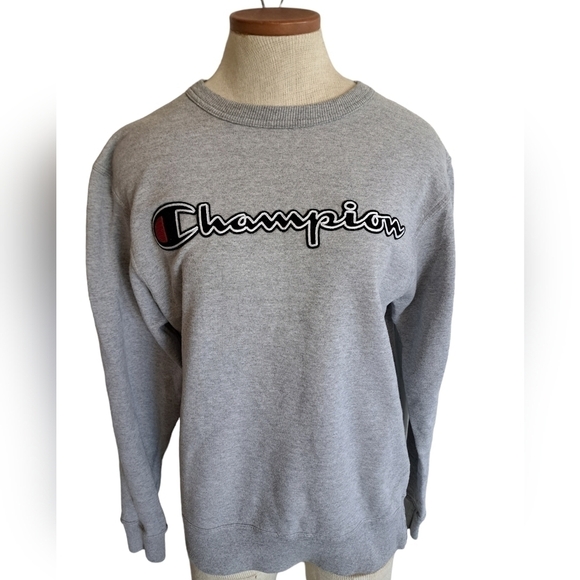 CHAMPION crewneck sweatshirt sweater cotton blend  grey preppy cozy retro small - Picture 4 of 6